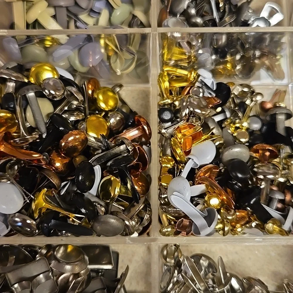 Assorted Metal Fasteners in Organizer Box For Crafts Scrapbooking